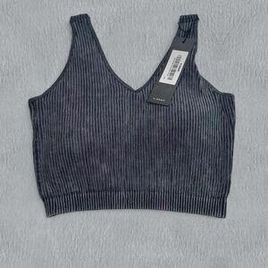 NWT S.Deer Ribbed V Neck Crop Top Shirt Womens L Mineral Wash Grey Bralette